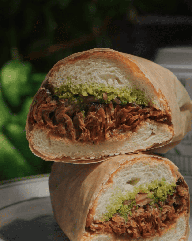 Vegan meatball hero and plant-based comfort food at Garden Carver, a vegan butcher shop and cafe in Williamsburg, Brooklyn